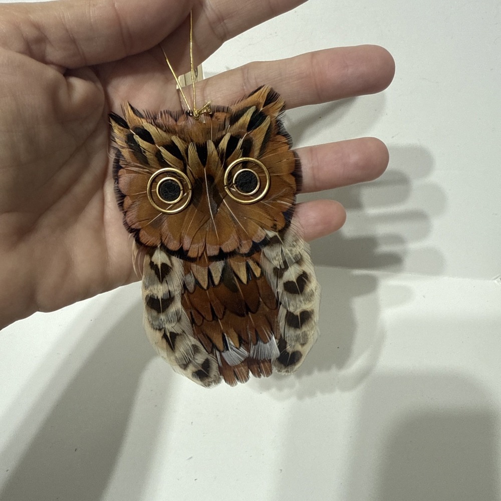 Hickory Valley Originals Pheasant Feather OWL Hanging Figure 4"Handmade Ornament - Picture 7 of 7